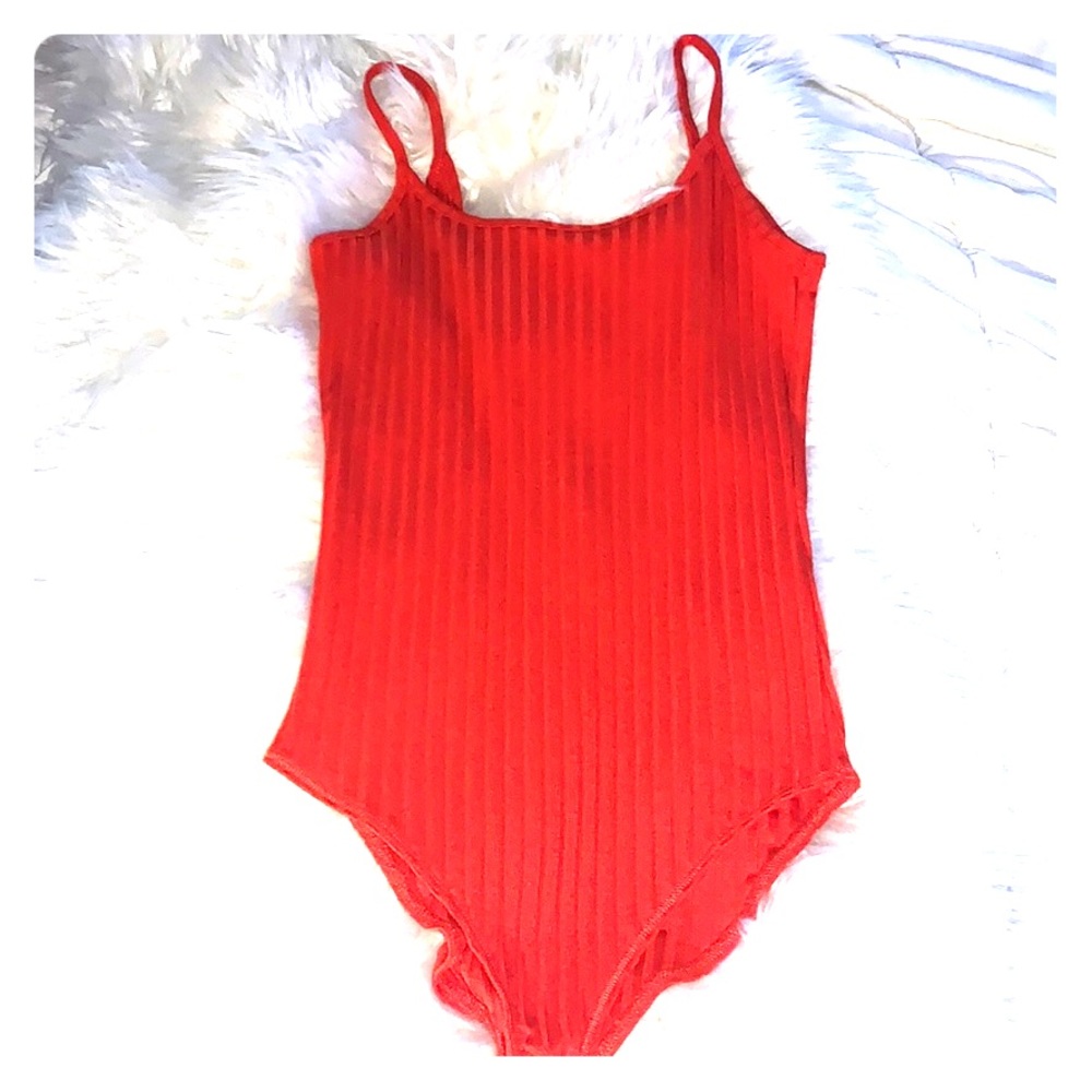 Zara red orange ribbed body suit